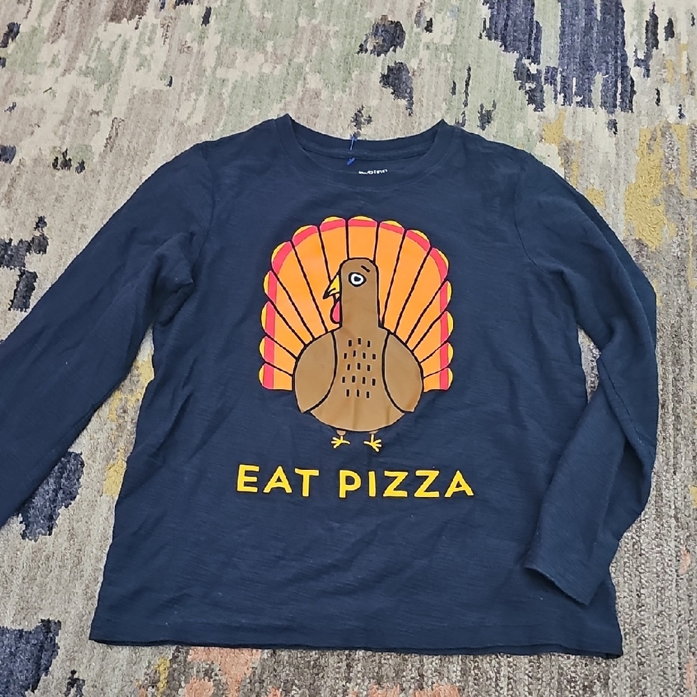 Jumping Beans Navy Tee with Turkey and Pizza Slogan